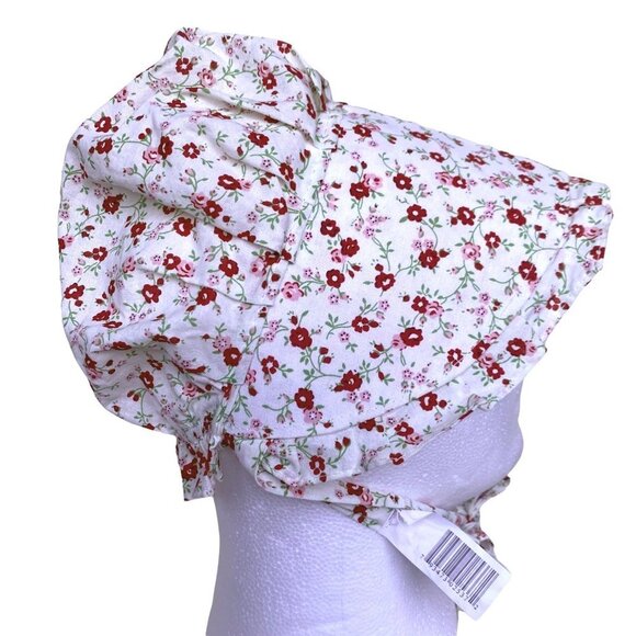 Pioneer Bonnet Old Fashioned Prairie White Red Floral Modest Farmhouse Medium - Picture 2 of 12